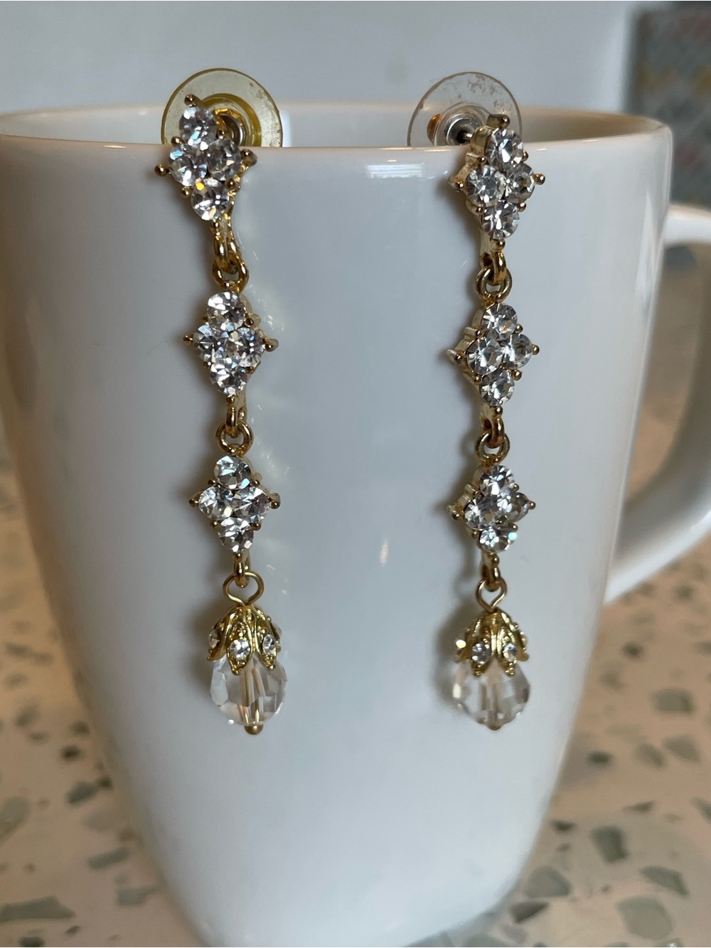Source Unknown Gold Crystal Drop Dangle Earrings - Clear